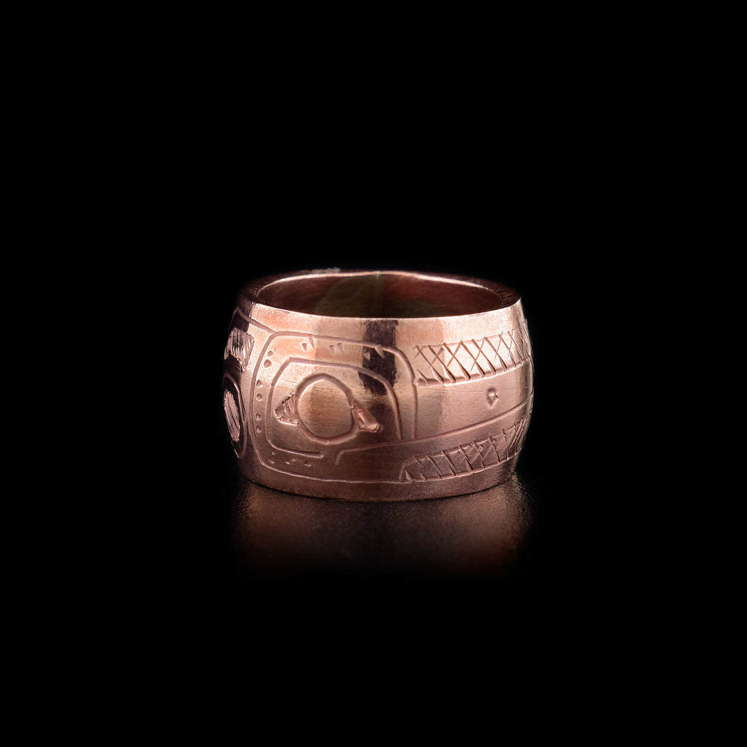 This Hummingbird spirit bead is made from copper and has a depiction of the Hummingbird carved into the surface of it.