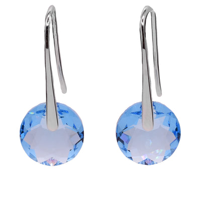 These Swarovski crystal earrings feature round aquamarine Swarovski crystals with sterling silver hooks.