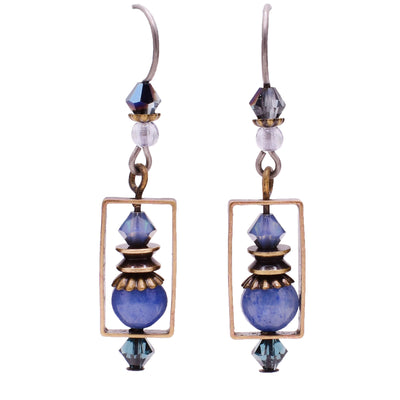 Dangle earrings made of Austrian crystal, aventurine and glass. Titanium ear hooks. By Honica.