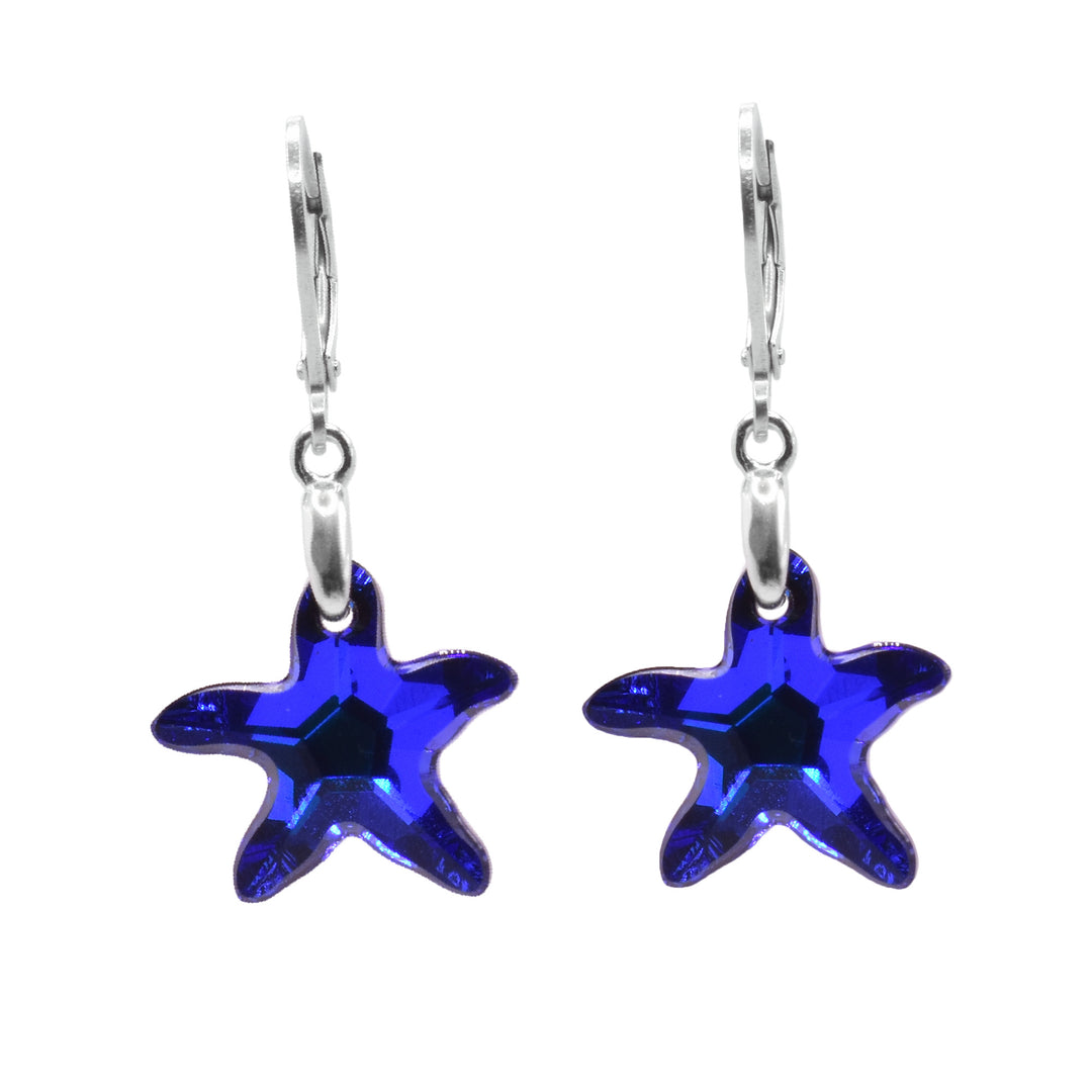 Deep Blue Crystal Starfish Dangle Earrings