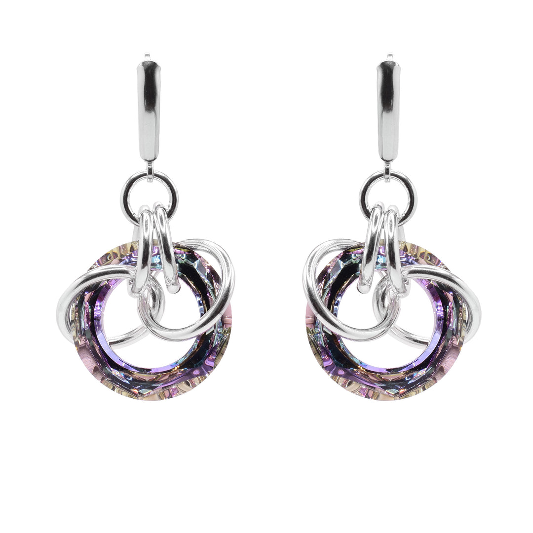 Deep Purple Swarovski Crystal Dangle Hoop Earrings