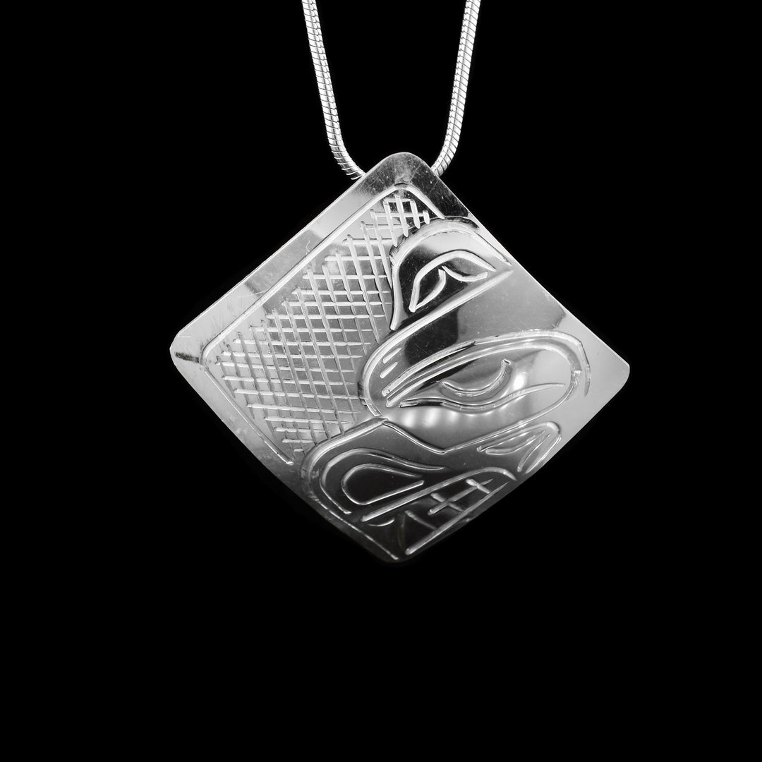 Diamond Shaped Sterling Silver Bear Pendant