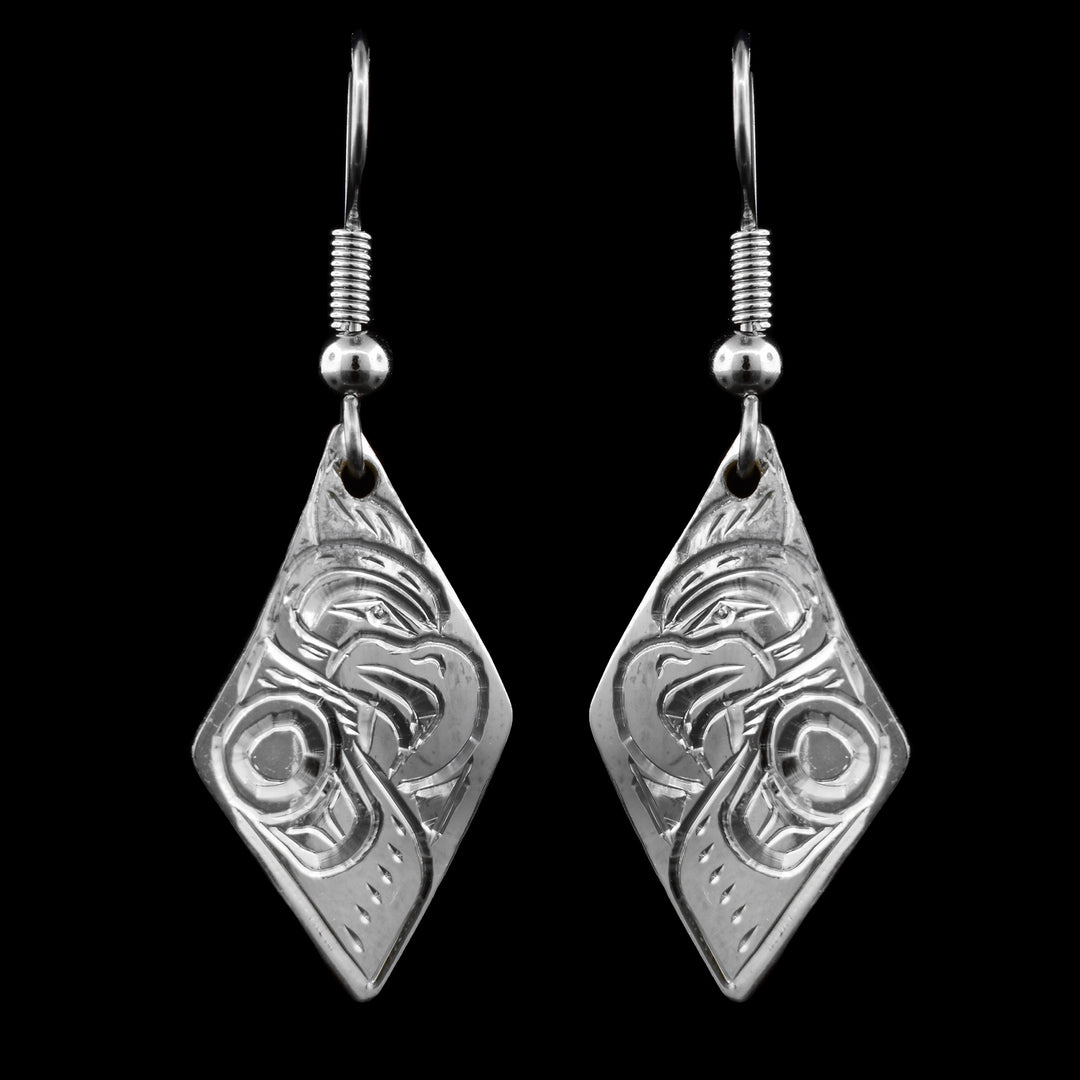 Diamond Shaped Sterling Silver Eagle Earrings