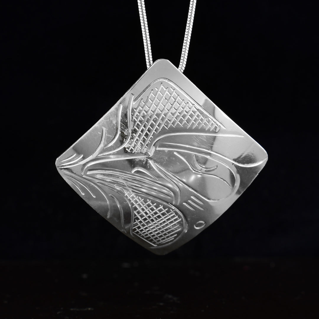 Diamond Shaped Sterling Silver Hummingbird Pendant