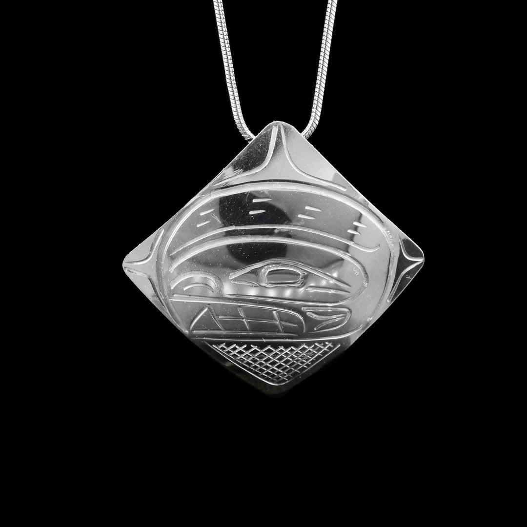 Diamond Shaped Sterling Silver Orca Pendant