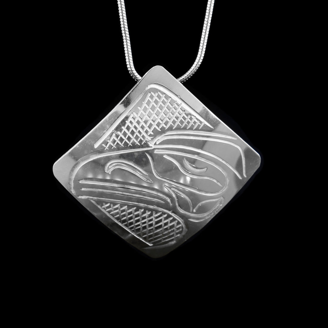 Diamond Shaped Sterling Silver Raven Pendant