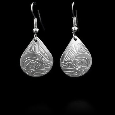 Sterling Silver Wolf Teardrop Dangle Earrings - Artina's Jewellery