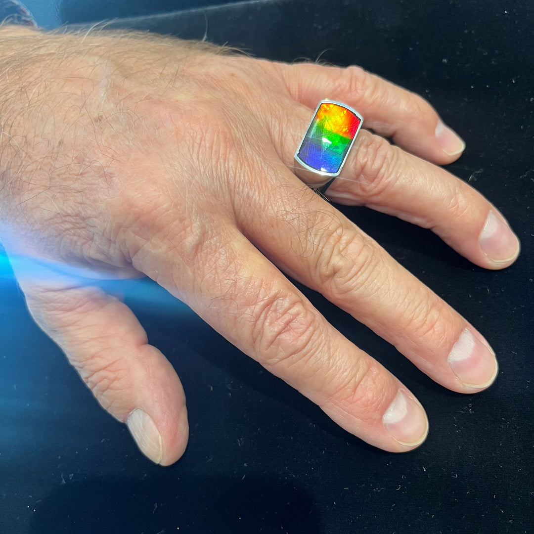 Large Silver Signet Ammolite Ring - Artina's Jewellery
