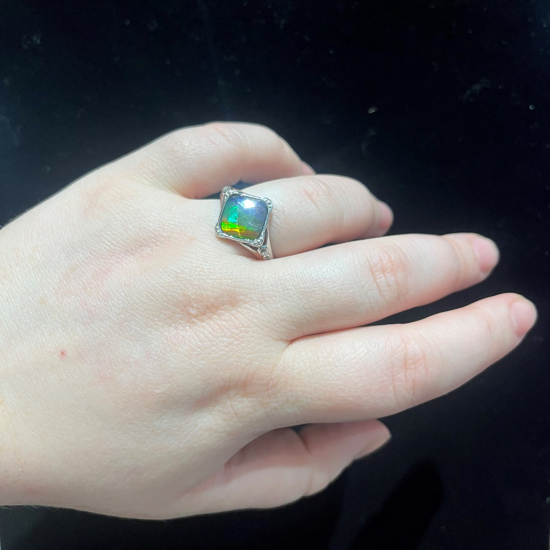 Silver, White Topaz and Ammolite Ring Signet - Artina's Jewellery