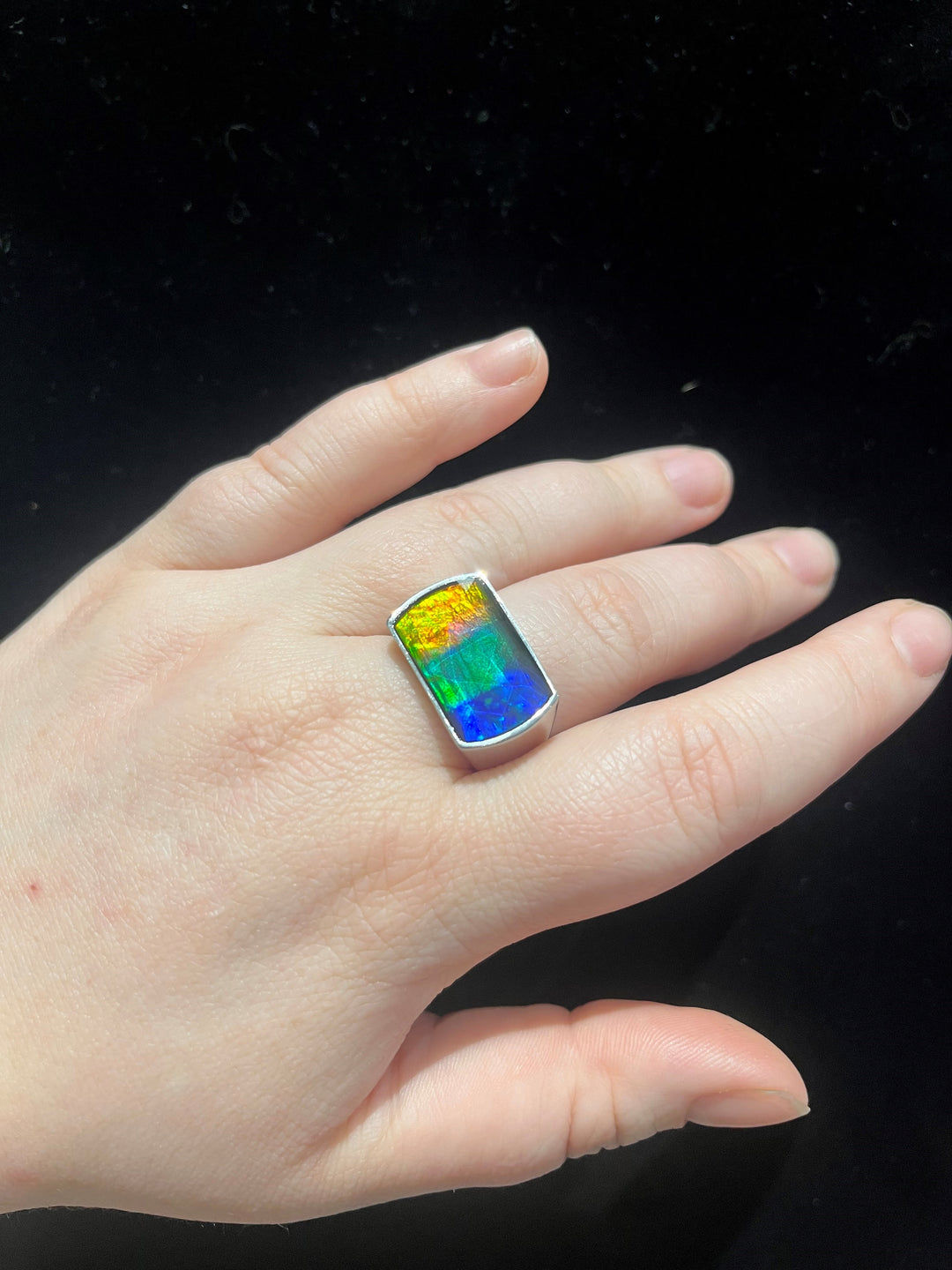 Large Silver Signet Ammolite Ring - Artina's Jewellery