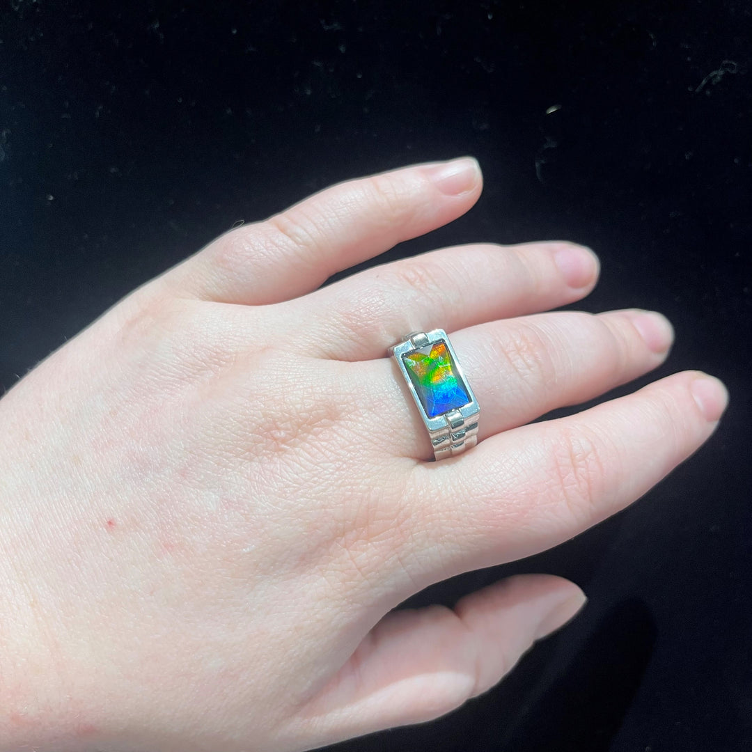 Rectangular Ammolite Sterling Silver Ring - Artina's Jewellery