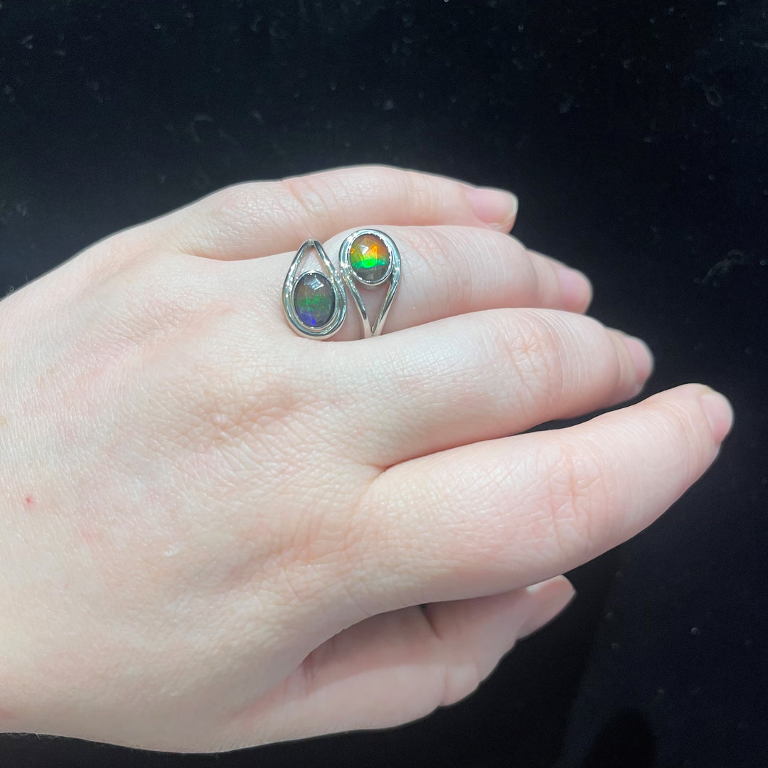 Dainty Silver Wrap Around Ammolite Ring - Artina's Jewellery