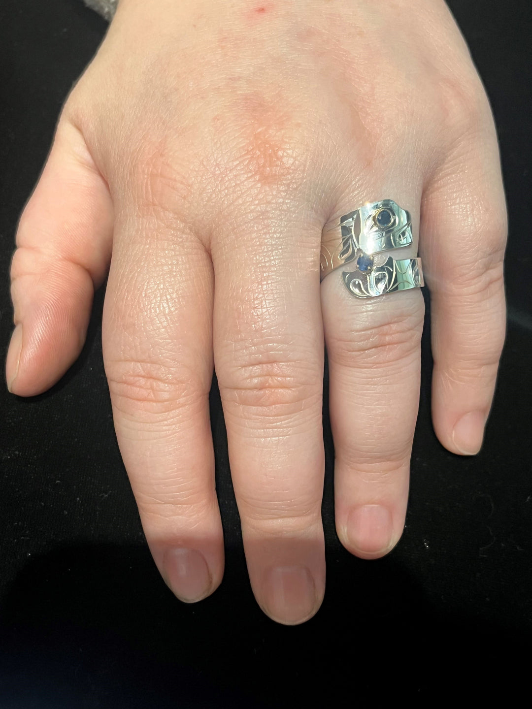 Silver and Gold Orca Ring Wrap with Sapphires - Artina's Jewellery