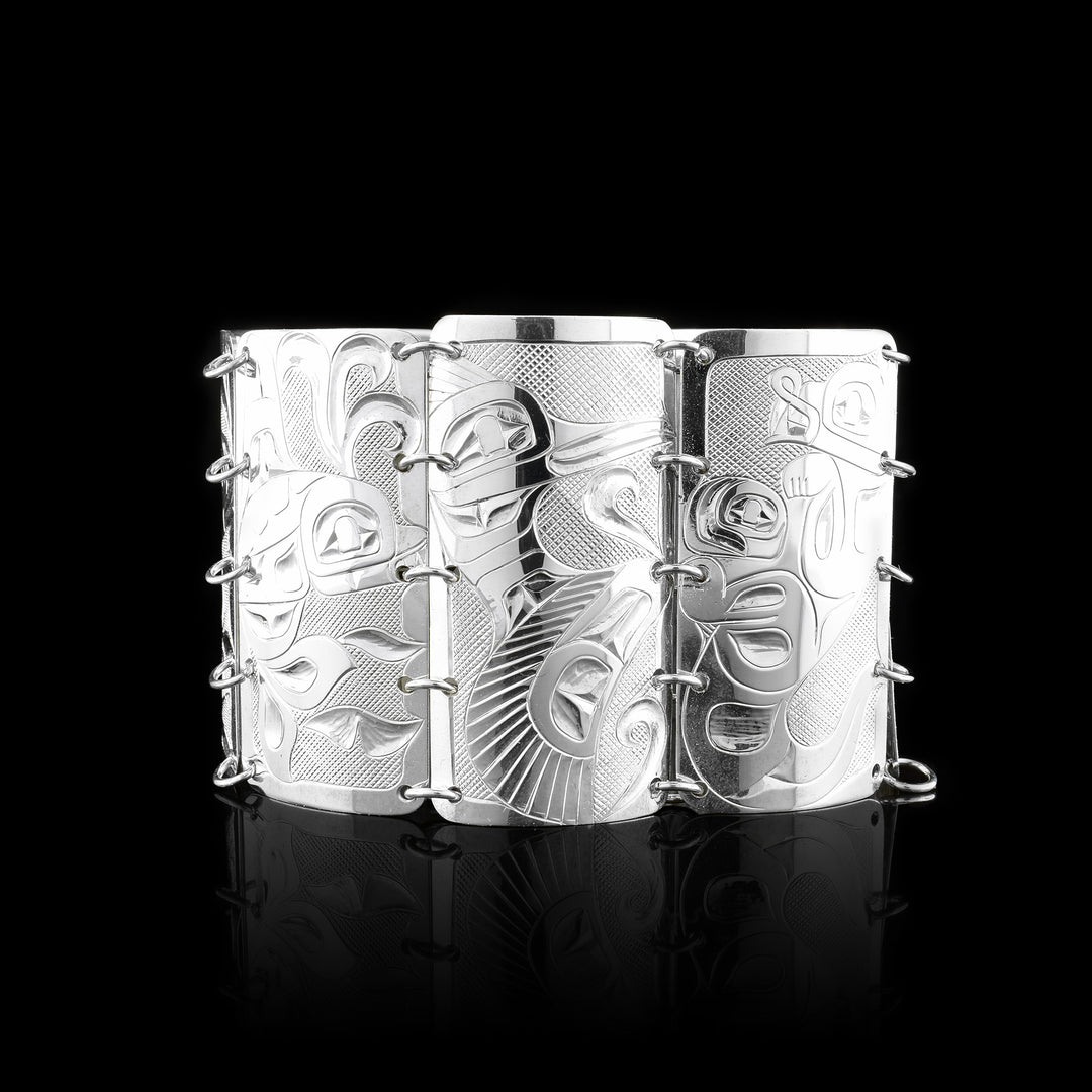 Ocean Life 1.5" Chain Link Silver Cuff Bracelet - Artina's Jewellery