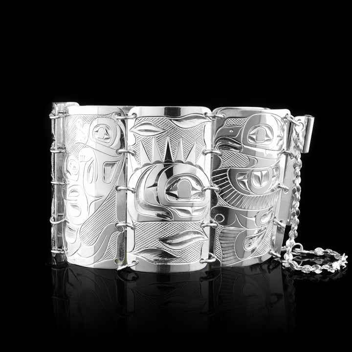Ocean Life 1.5" Chain Link Silver Cuff Bracelet - Artina's Jewellery