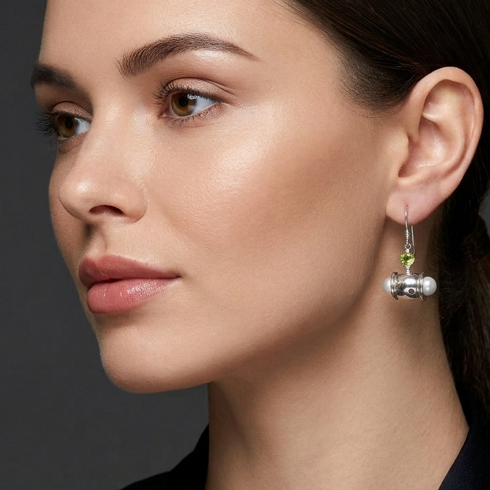 Statement Pearl Garnet & Peridot Earrings