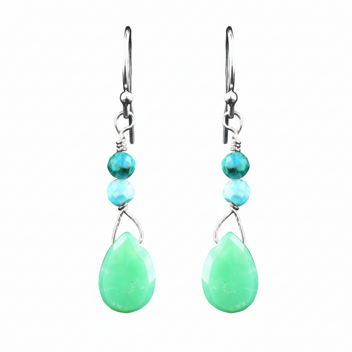 Chrysocolla and Chrysoprase Teardrop Earrings - Artina's Jewellery