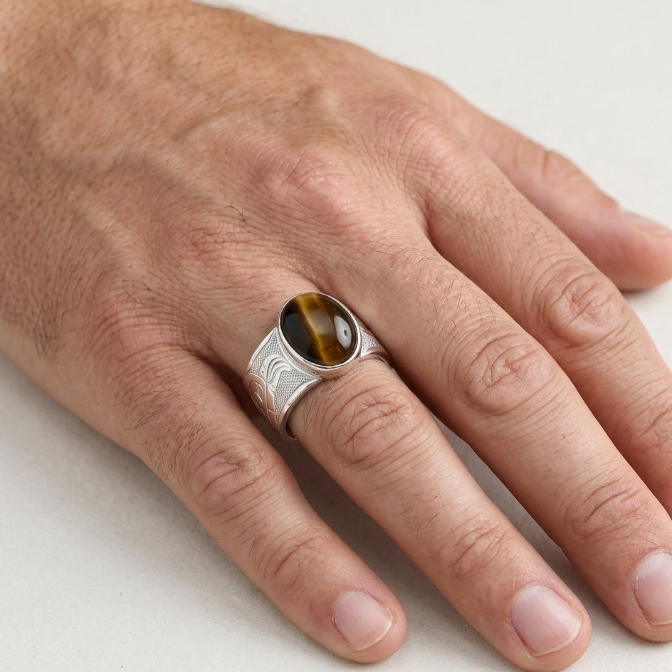 Sterling Silver Eagle Cat's Eye Ring - Artina's Jewellery