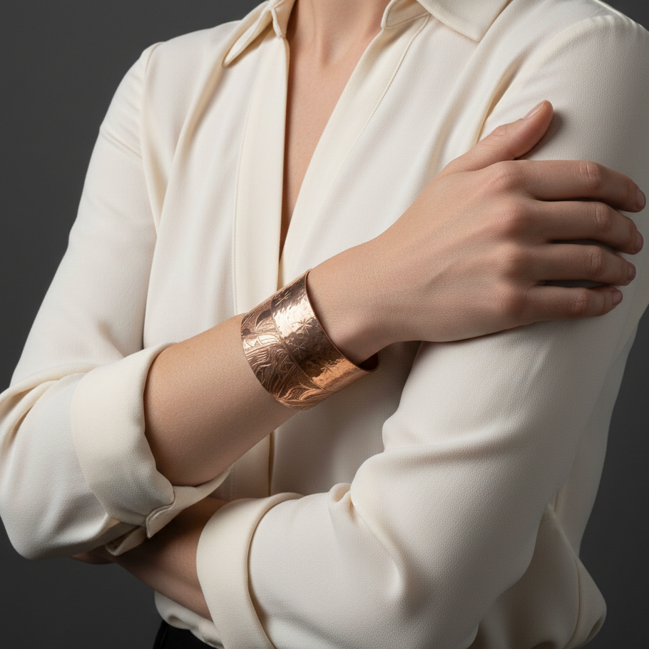 2" Copper Wolf & Bear Tapered Bracelet - Artina's Jewellery