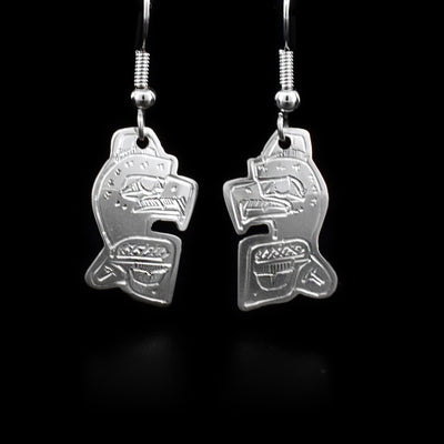 These sterling silver earrings have hooks and Thunderbird shaped hangs.