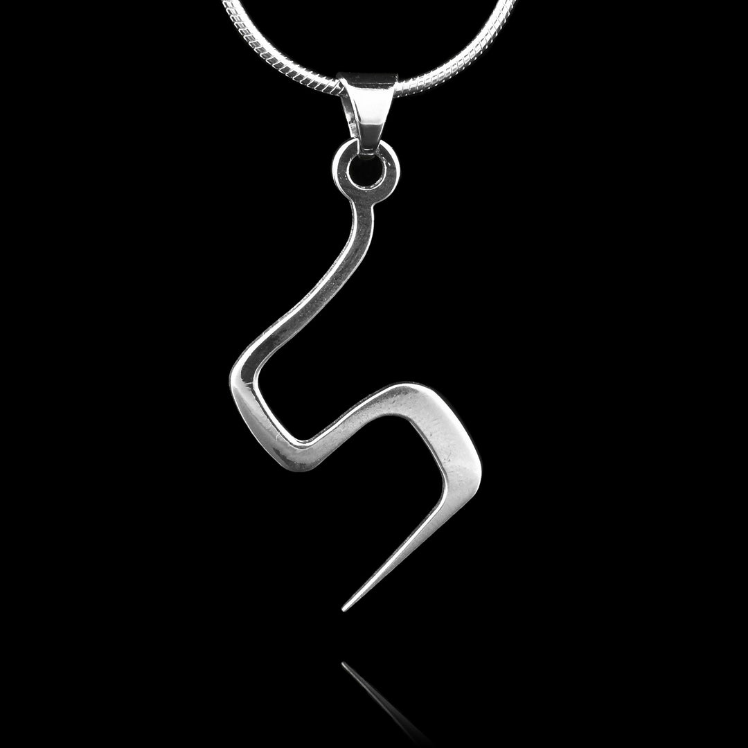 These sterling silver pendants are thin, drop down and have a zig-zag shape. The piece represents a Haida Gwaii character.
