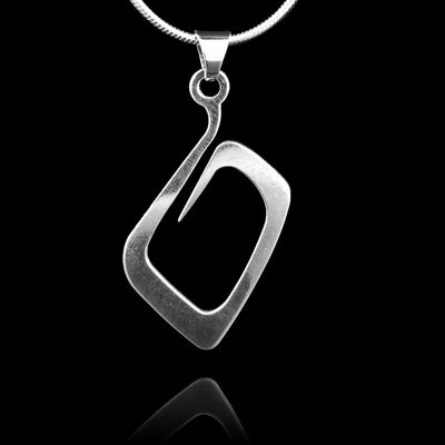 These sterling silver pendants are thin and curved into a spiral. The ends of the spiral are squared off and wider than the others. The piece represents a Haida Gwaii character.