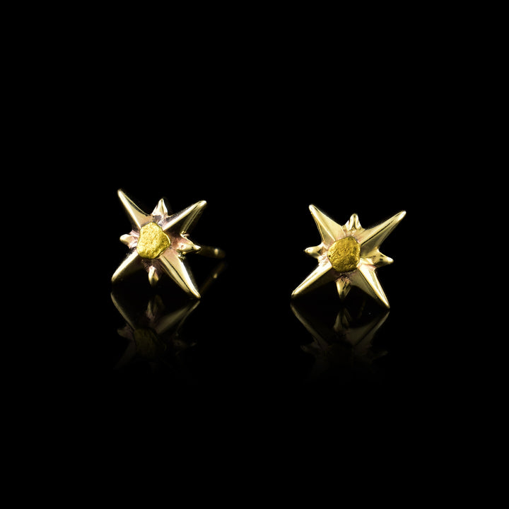 22k Gold Nugget, 10k gold Star and 14k posts stud earrings.