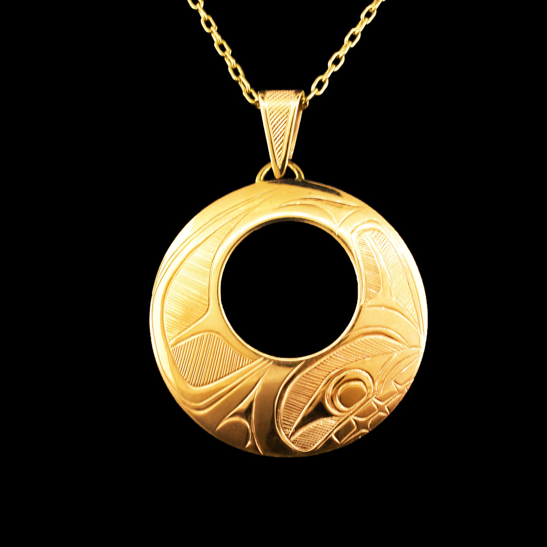 Small Gold Orca Pendant with Carved Bail
