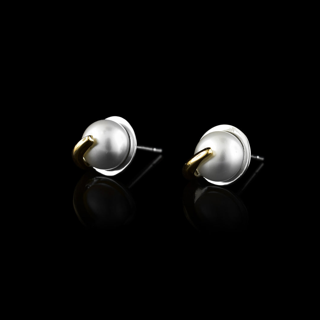Gold, Silver and Circle Pearl Stud Earrings