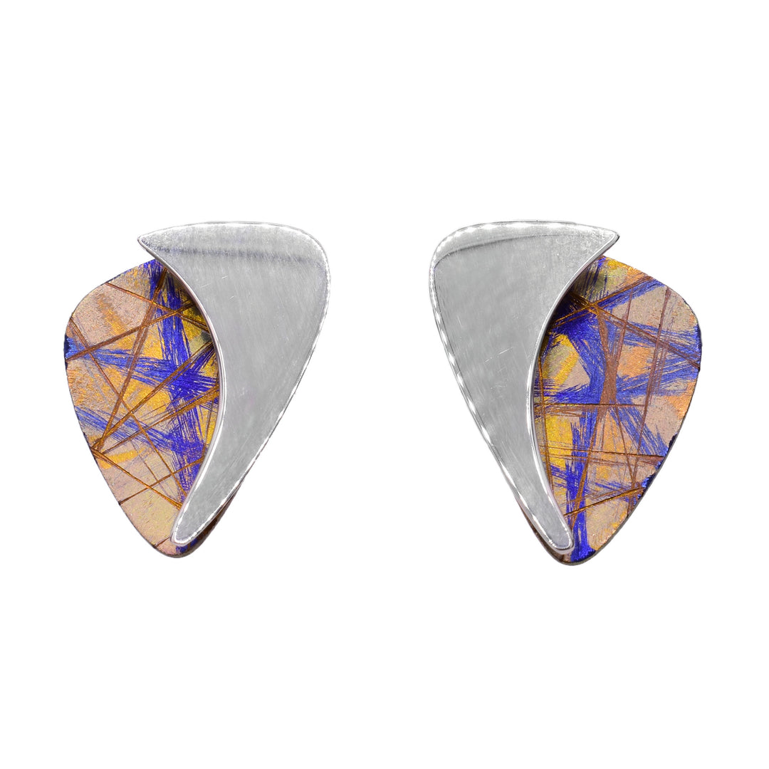 Gold Titanium Plum Earrings handmade by artist Jean-Yves Nantel.