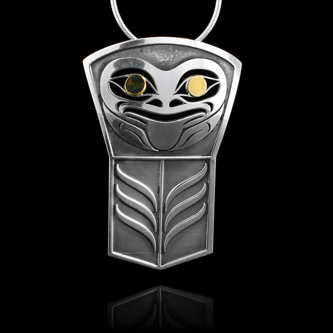 18K Gold and Silver Shield Frog Pendant