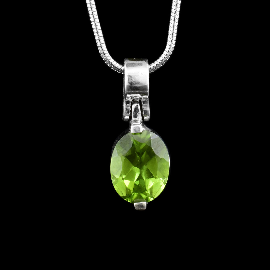 Green Peridot and Sterling Silver Pendant