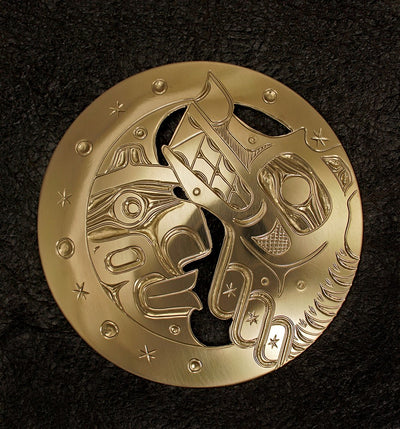 14k Gold Wolf/Moon Large Medallion - Artina's Jewellery