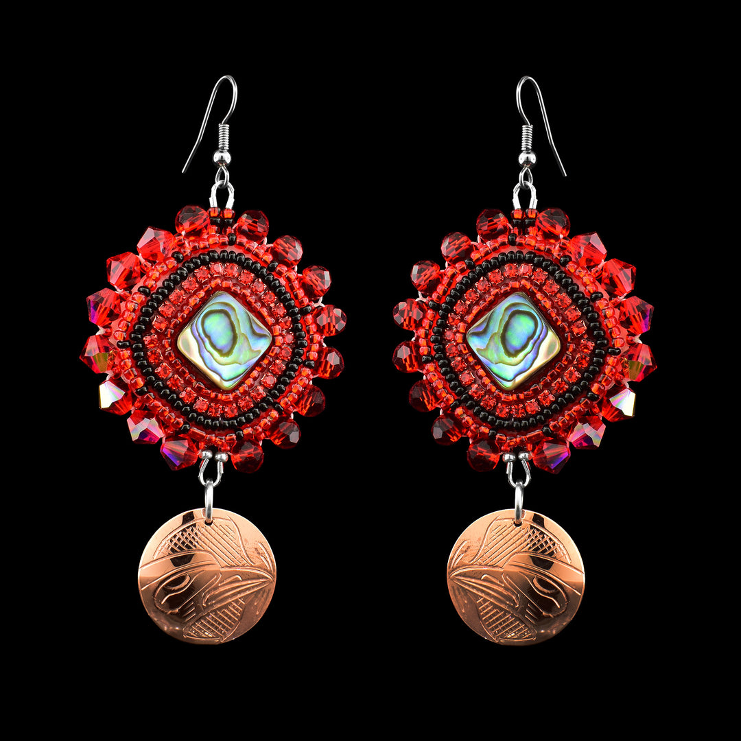 Hummingbird Beaded Dangling Earrings Copper & Abalone
