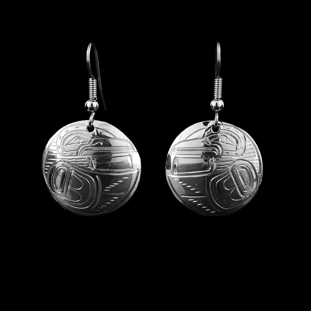 Sterling Silver  Circle Hummingbird Dangle Earrings