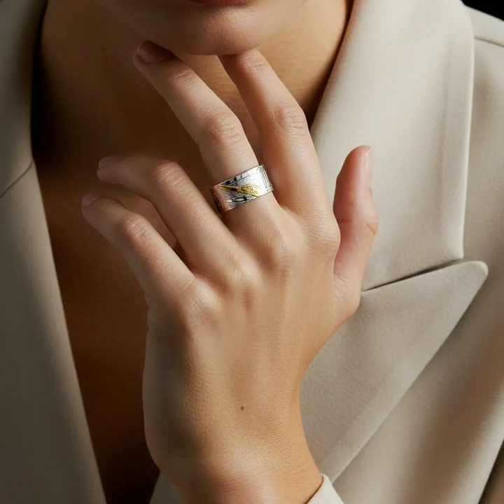 3/8" Sterling Silver & 10k Gold Hummingbird Band Ring - Artina's Jewellery