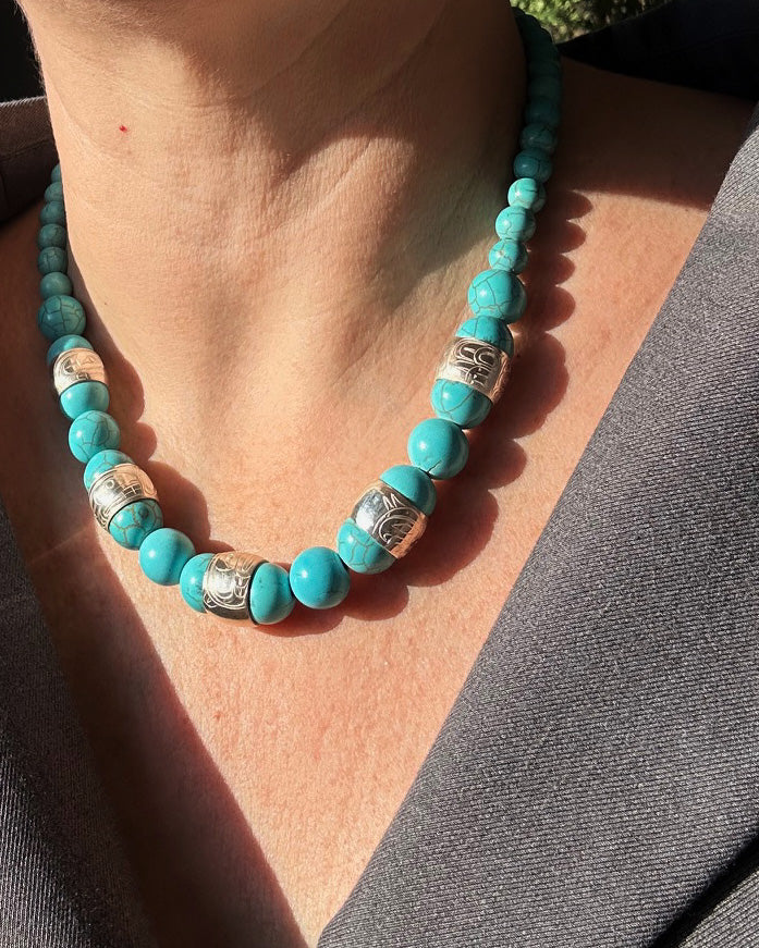 Chunky Turquoise Howlite Necklace with Spirit Beads - Artina's Jewellery