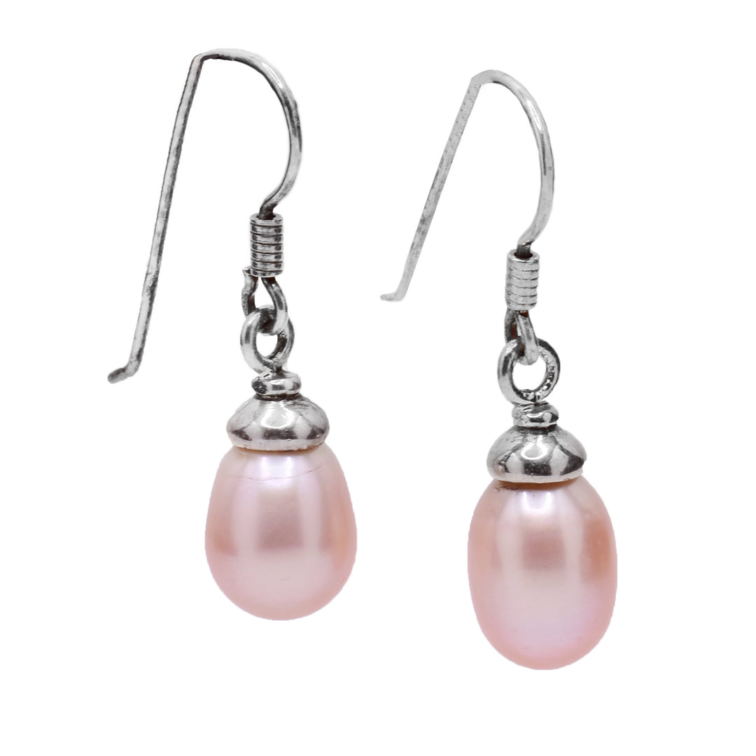 These sterling silver earrings have large, freshwater pearls attached to the hooks.