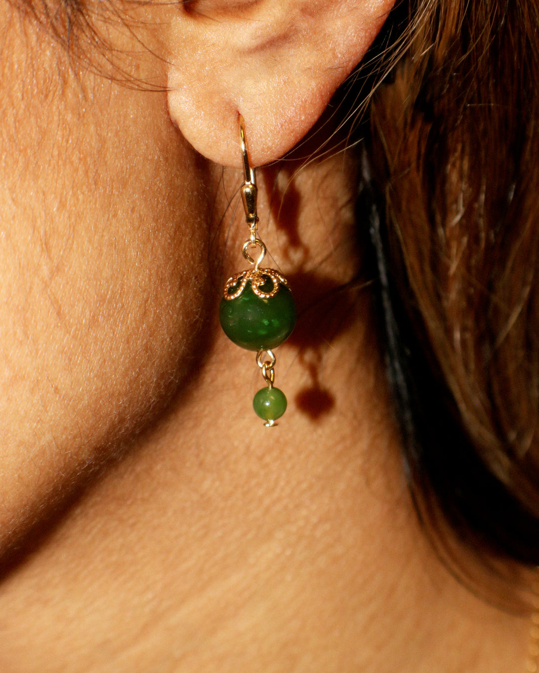 Dangling Ball Gold Filled Jade Drop Earrings - Artina's Jewellery