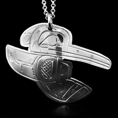 This pendant is made out of sterling silver. It is shaped like the Hummingbird that is facing to the right.