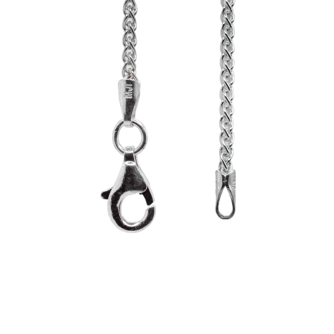 This wheat chain is made from sterling silver and has chain links that are twisted to resemble wheat stalks.