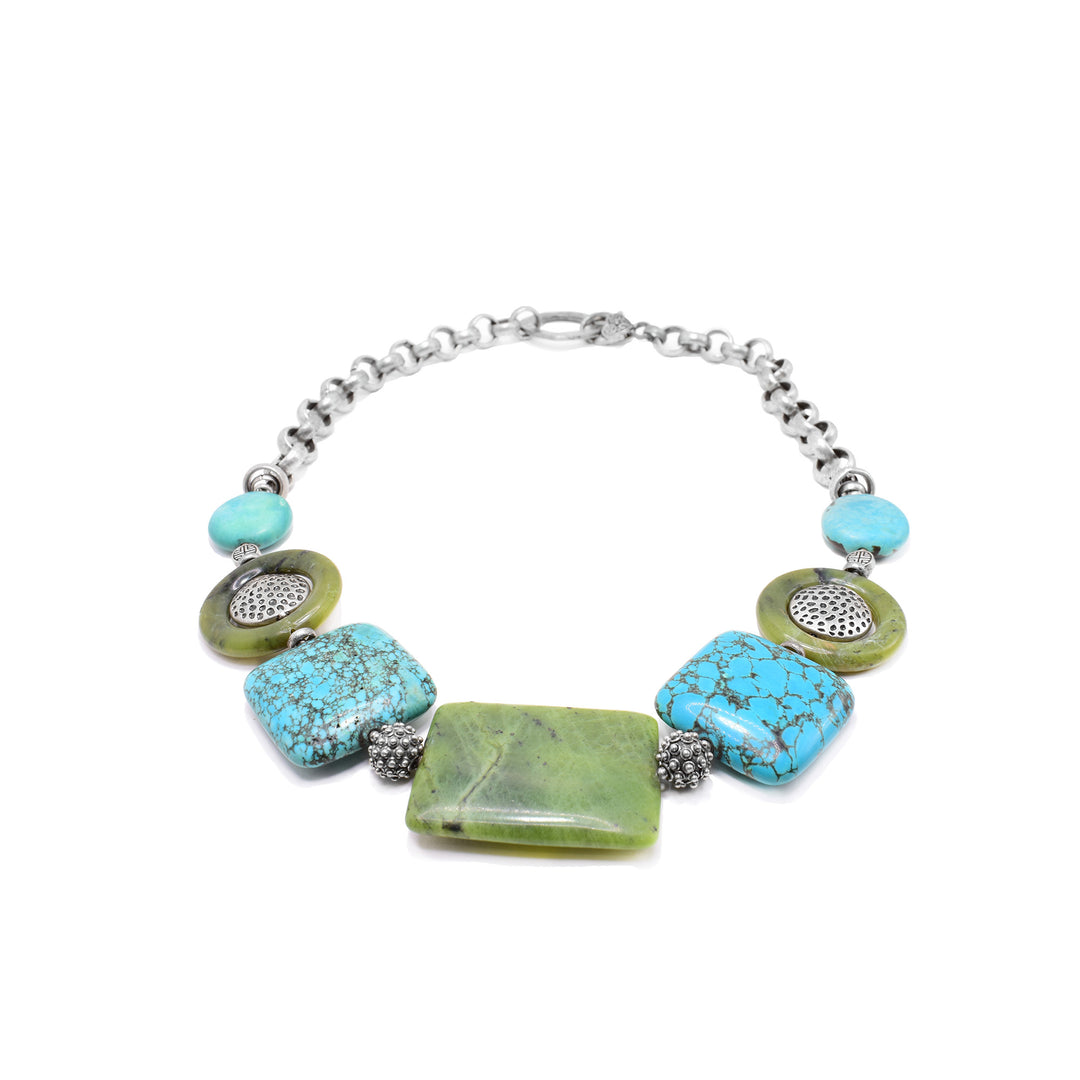 Silver Chain Jade and Turquoise Necklace - Artina's Jewellery