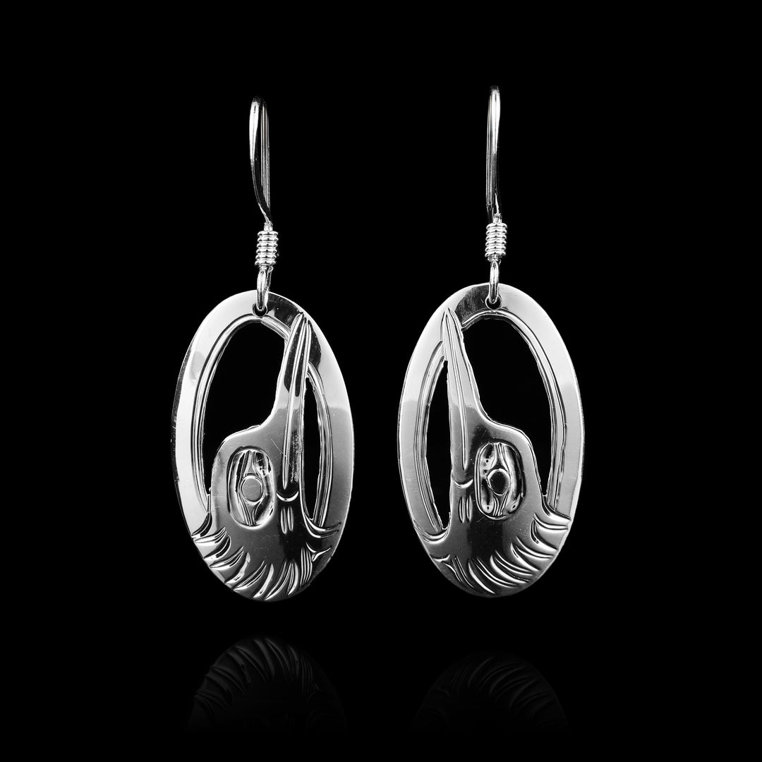 Kingfisher Oval Earrings, made with sterling silver the kingfishers head is boarded by oval sterling silver.