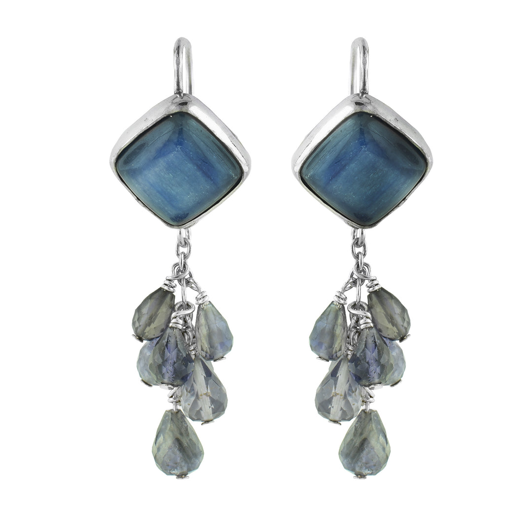 Handcrafted kyanite and iolite earrings in sterling silver by Johanne Rosseau. Elegant, artisan jewelry made with care.