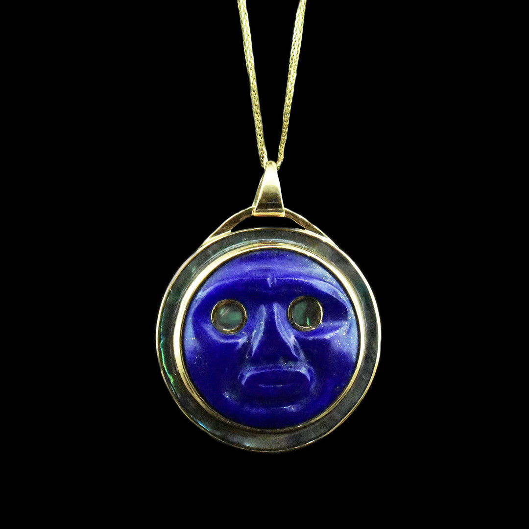Lapis Abalone 14k Gold Moon Pendant