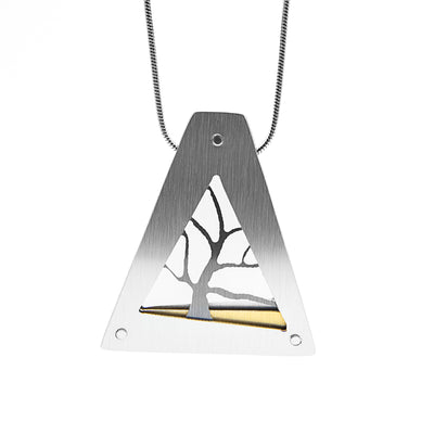 Brushed and anodized aluminum pendant by JR Franco. Minimalist design. Stainless steel snake chain included.