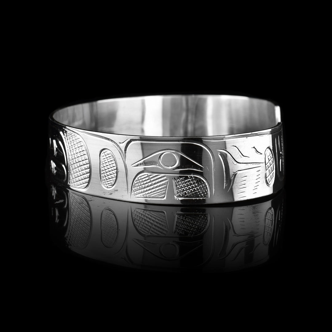 Sterling silver bracelet hand carved Large Double Orca Bracelet