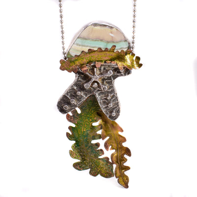 Large starfish and seaweed pendant with fluorite, copper and sterling silver. Starfish is oxidized. Sterling silver chain included. By Johanne Rousseau.