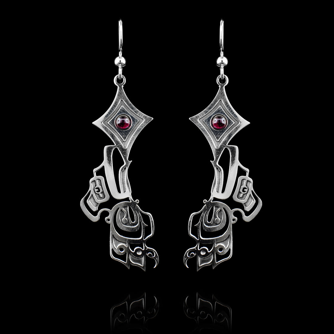Large Raven Red Garnet Dangle Earrings