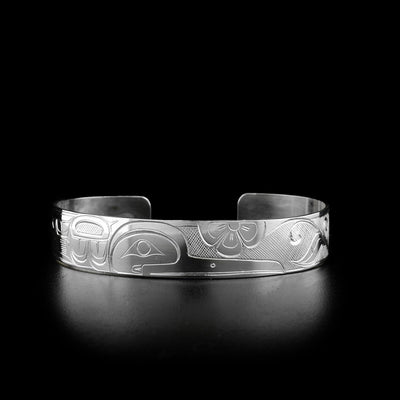 Large size sterling silver cuff bracelet featuring hummingbird.